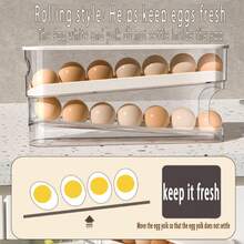 Auto Rolling Fridge Egg Organizer, Space Saving Eggs Dispenser For Refrigerator Storager, Home Egg Holder, 1 Pack - 查看 3