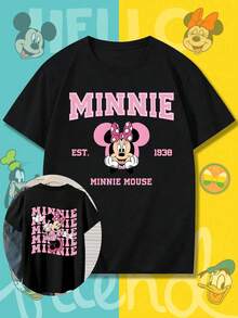 Disney Women's Casual Black Minnie Mouse Graphic Short Sleeve Round Neck Cotton T-Shirt - Black - View 1