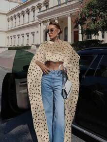 Trang phục nữ thanh lịch, Áo croptop cổ tròn vạt lệch chấm bi bằng vải dệt mỏng, Khăn choàng nữ phù hợp với váy dạ hội, Khăn choàng phù dâu mềm mại, Khăn choàng chiffon, Áo khoác ngoài mùa hè cho đám cưới - Màu be - Xem 6