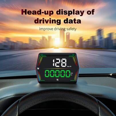 Reletech All-In-One Car HUD Display With OBD Interface Real-Time Monitoring Of Water Temperature/Fuel Consumption/GPS Speed/Slope HD LCD Instrument Panel, Multi-Port Switching + Ambient Lighting, 360° Adjustable Bracket, Easy Installation