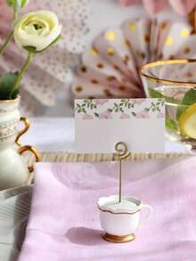 Tea Pot Shaped Table Card Holder, Afternoon Tea Time Table Card Clip, Table Number Holder, Photo Clip, Suitable For Birthday Party, Bridal Shower, Tea Party, Wedding Decoration - A - View 5