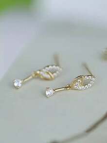 1 Pair Casual S925 Sterling Silver Zirconia Leaf Pendant Earrings, Sweet & Romantic Jewelry For Women - Leaf 1 - View 5