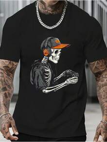 Camiseta de cuello redondo para hombre en color negro, hecha de 100% algodón, con un elegante diseño de calavera de gamer con auriculares y mando, perfecta para todas las estaciones, excelente idea de regalo para amigos y familiares. Camisetas estampadas para hombre, camiseta unisex de anime, camiseta gráfica de anime, camiseta gráfica de manga corta - Camiseta de moda de verano para uso casual en todas las estaciones. ‌ Moda de Verano, Ropa Casual, Estilo Urbano, Atuendos Cotidianos, Cómodo, Moderno, Estilo de Vida Activo, Clásico, Look de Verano Relajado, el mejor regalo para hombres - Negro - Ver 8