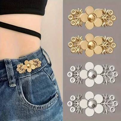4pcs Floral Denim Waist Cincher, Instant , Detachable & Adjustable Waist Belt Buckle