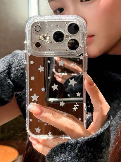 韩版ins风甜美简约白色星形镜面保护壳，兼容 17 Pro Max、16 Pro（新款）、Creative 15 Pro全包防摔手机壳