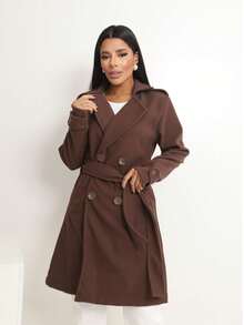 Women's Overcoat, Elegant, Fitted Winter La Batida Style - Rust Brown - View 14