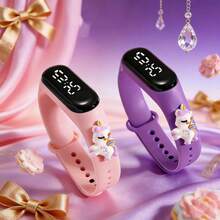 2pcs/Set Women's Cute Unicorn TPU Band Digital LED Display Electronic Watch, Suitable For Daily Wear, Outdoor, School, Holidays, Christmas, Comes With 1 Storage Box - Multicolor - View 9