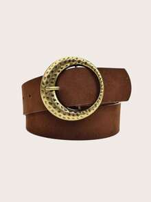 1条时尚金属铜扣腰带，女士百搭腰带，可搭配裤装、连衣裙，休闲优雅，适合日常、工作、送礼等场合。 - 咖色圓扣 - 查看 6