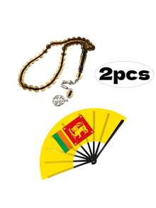 Muslim Tasbih Prayer Beads + Folding Fan 2 Pieces Set, Suitable For Football Match Cheering And Religious Praying - Multicolor - View 3
