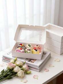 5个/10个/15个装波浪形窗口糕点盒，甜甜圈盒，大号饼干盒，蛋糕盒，糖果盒，挞盒，糕点盒，巧克力盒，饼干盒，派对盒，生日盒，复活节假日派对盒，聚会礼品包装盒，挞盒包装盒 - 查看 5