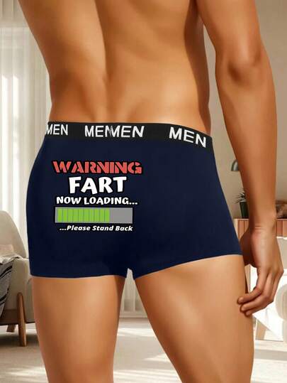 Men's Black Simple Fashion Butt Progress Bar Printed Comfortable Breathable Elastic Everyday Boxers