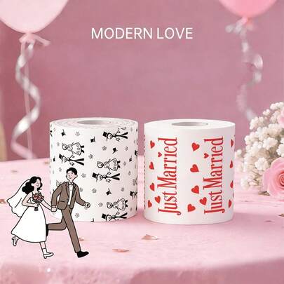 Papel higiénico impreso con pareja de recién casados en estilo de dibujos animados, regalo de broma para celebración de boda, papel higiénico impreso divertido, papel higiénico para el Día de San Valentín, suministros de baño, suministros de limpieza, decoraciones de fiesta, cocina, baño, hogar, suministros para el hogar