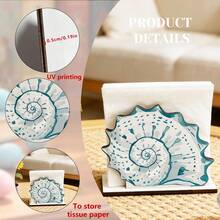 1/4pcs Nautical Style Wooden Napkin Holder, Decorated With Blue Octopus And Pearl Shell Patterns, Suitable For Kitchen, Dining Room, Beach Stores And Coastal Themed Home Decor - Multicolor - View 6