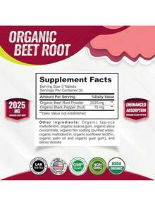 Organic Beet Root Powder Tablets - 2040mg Natural Nitric Oxide Beets To Support, Energy, Black Pepper Better Absorption, Non-GMO, For Men Women, 90 Tablets - V1 - View 10