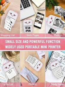 1 Printer + 13 Rolls Of Paper Set, Mini Pocket Photo Printer, Portable Inkless Thermal Printer, 57mm: With Adhesive Paper, Wireless Bluetooth Printing 200dpi, Pink - Pink - View 3