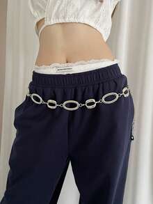 1条银合金椭圆形亮片腰链 - 銀色 - 查看 3