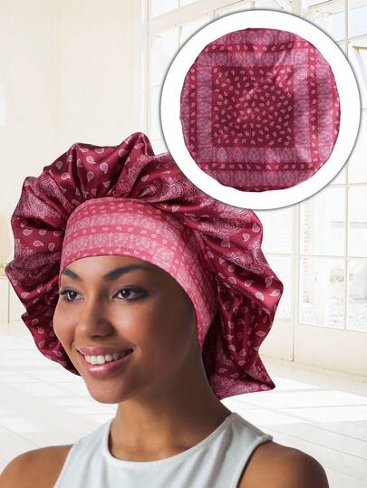 1PC Printed Hair Bonnet Paisley Pattern Women's Sleeping Night Caps Elastic Printed Flower BOHO Style Bonnet Curly Hair Bonnet For Sleeping Hair Care