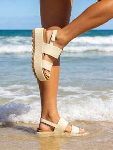 New Platform Water Sandals For Women Comfortable Chunky Wedge Open Toe Shoes Summer Walking Beach Vacation Waterproof Sandals - 白棕 - 查看 5