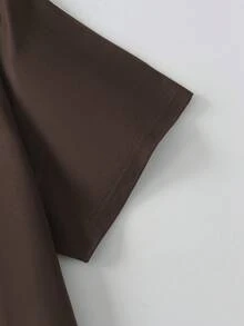 卡通标语图案休闲T恤 - 棕色 - 查看 4