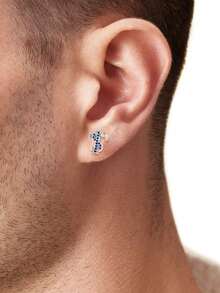 Pendientes de botón brillantes, pendientes de circonita cúbica con rhinestone, accesorios unisex de estilo callejero de hip hop chapados en plata - Plateado - Ver 7