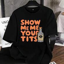 SHOW ME YOUR  Playful Edgy Design Tito's Vodka Print T-Shirt - Casual Crew Neck Cotton Tshirt, Super Soft, Summer Breathable Tee - Perfect For Humorous/Provocative Style Lovers - 黑色 - 查看 1