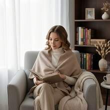 An Elegant Retro-Style White Scarf Made Of Soft Imitation Cashmere, Featuring A Bow Buckle, Perfect For Everyday Wear. This Comfortable And Casual Shawl Is Ideal For Winter, Versatile For All Seasons, And Is A Durable - 白色 - 查看 3