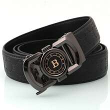 Premium Leather Belt, Zinc Alloy Letter Automatic Buckle, Embossed Trouser Belt, Men's Business Elite Belt, Fashionable Versatile Classic Business - Multicolor - View 11