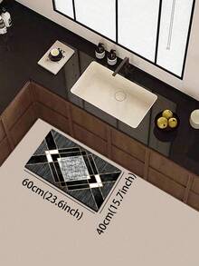 1 pieza Alfombra de gel de sílice para la cocina, patrón geométrico de diamantes de lujo, base texturizada negra con marcos de contorno dorado y bloques centrales blancos desgastados, que presentan un fuerte ambiente de arte moderno y un aspecto lujoso exquisito. Alfombra de cocina acolchada antifatiga con superficie de tela, capa intermedia absorbente de esponja y fondo de goma fácil de limpiar - Multicolor - Ver 6