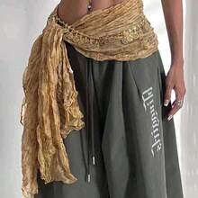 1 Pc Jazz Dance Hip Cover, Hip Scarf, Exotic  Shawl, Scarf, Multi-Functional Belt Accessory, Vintage Niche Waist Chain, Perfect Mother'S Day Gift - 異國咖色長巾 - 查看 1