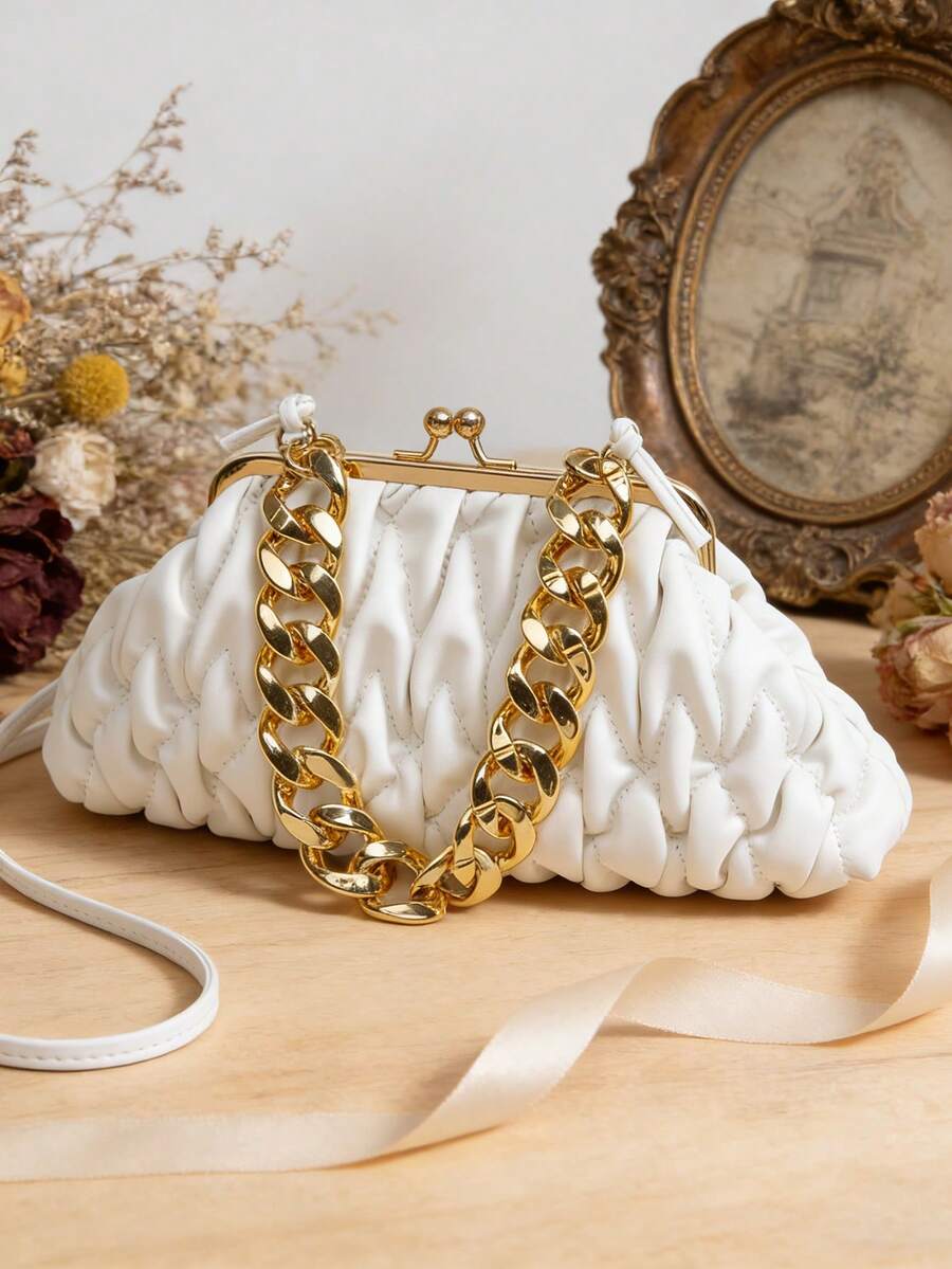 1件装时尚女士夹扣式衬衫手提包，优雅派对购物晚宴手提包