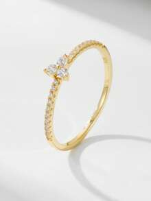 1pc Minimalist Luxury Silver Ring With Micro-Inlaid Zirconia Stone, Versatile Finger Ring Jewelry - Gold - View 2