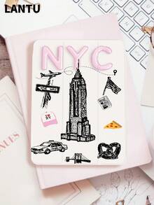 1个旅行旅程建筑字母印花平板电脑保护套，兼容苹果10.2英寸/11英寸（2020/2021款）、（A16）11英寸第11代（2025款）、第9/10代、Air 4代（10.9英寸）、Galaxy Tab S6 Lite 10.4英寸，防摔，带笔槽，支持睡眠/唤醒功能，浪漫礼物 - 彩色 - 查看 1