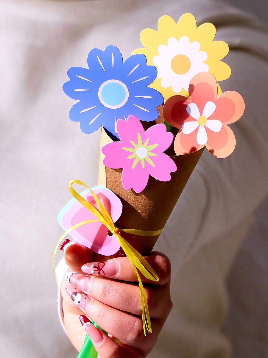 6件套DIY贺卡花束套装，包含多种花束设计，适用于母亲节、婚礼、生日庆祝、感谢卡和向日葵卡片。 - 太陽花 - 查看 1