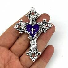 1 pieza Colgante de cruz y corazón plateado - Cruz de plata, corazón de plata - Ver 13