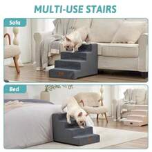 Escaleras para perros para cama alta de 23.6 pulgadas de alto peldaños para mascotas con cubierta a prueba de fugas rampa de espuma de alta densidad para gatos ligera duradera cómoda - Blanco Negro - Ver 5