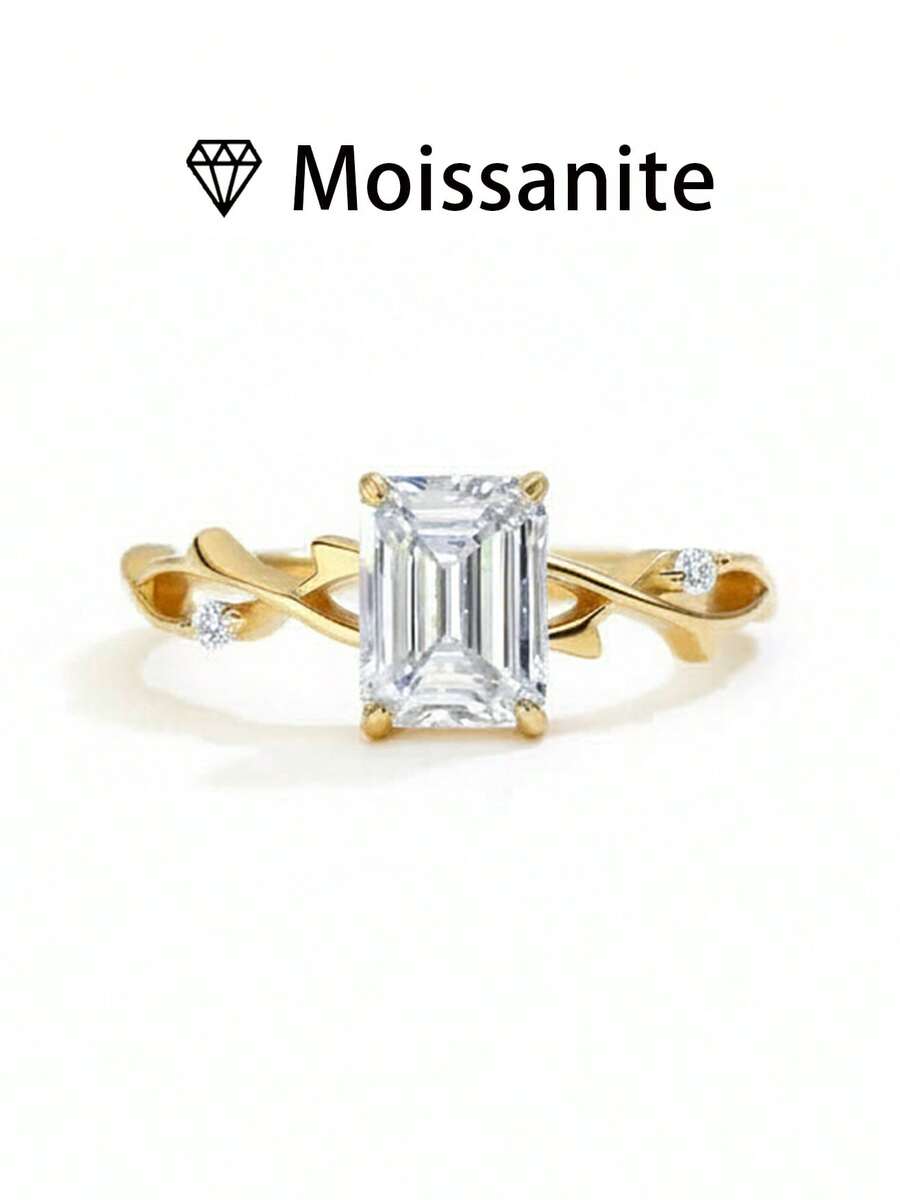 女士结婚戒指，分叉式设计，2克925纯银，镶嵌2克拉莫桑石，波西米亚宫廷风格，奢华订婚/结婚/周年纪念/情人节礼物，附赠莫桑石证书和精美礼盒