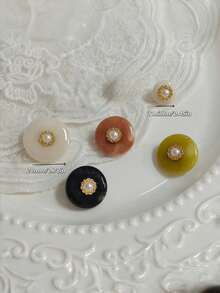 10pcs Round Vintage Light Luxury Resin Metal Button With Inner Pearl And Faux Jade Clasp, Coat Sweater Jacket Button, Cheongsam - 10Pcs - View 3