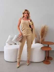 Women's Winter Knit Set, 3 Pieces: Pants + Blouse + Cardigan - Màu be - Xem 1