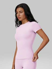 MFVIM Seamless Ribbed Knit Sports Tee - Baby Pink - View 7