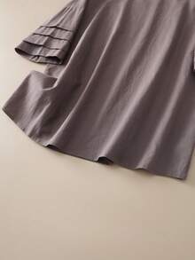 两件套纯色休闲上衣和不对称下摆半裙，夏季套装 - 摩卡棕 - 查看 5