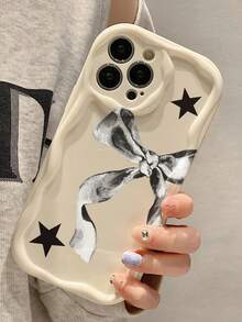 Bow-Knot Painted Cream Wavy Edge Minimalist Shockproof Thick Phone Protective Case With Printed Design, Suitable For IPhone 17/17 Pro/17 Pro Max, 16 XR/7/8, 15 Pro Max, 13/14 Pro Max, 11/12/14, Galaxy A13 4G, A22, A21S, A51 4G, A52, S22 Ultra, A33 5G, A34, A35, 10, Note 11 4G, 11 Lite, A53, A14, A23, S23 Ultra, S24, A14, A15, S23, A73, A55, A54, Phone Cases - Multicolor - View 7