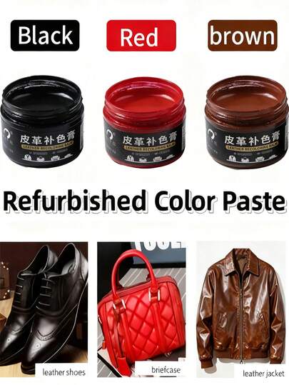 1 Piece Of 20g Leather Dye (Black, Brown, Red) For Restoring Faded, Scratched, Or Worn-Out Shoe Uppers. Includes A Small Application Brush. Suitable For Sofas, Leather Luggage, Belts, Footwear, And Steering Wheels.