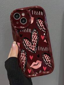 Heart-Shaped Cream Swirl Wave Edge Burgundy Shockproof Thick Printed Phone Case Suitable Compatible With Iphone 17/17 Pro/17 Pro Max, 16 XR/7/8, 15 Pro Max, 12 Pro Max, 13 Pro Max, 14 Pro Max, 13, 14, 11, 12, P11, P12, XS, XR, 7/8, P7/8, GES2 - Multicolor - View 6