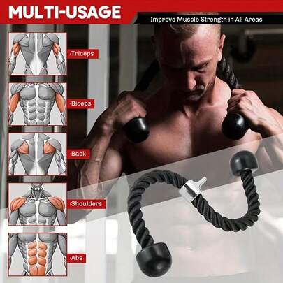 حبل تدريب ثقيل للذراعين والأكتاف مع مقبض بكرة عالية - أشرطة مقاومة، مناسب للرجال والنساء، معدات تمرين عضلات الذراع، مثالي للجيم، هدية عيد الميلاد/عيد الحب (لا يتطلب تجميع)