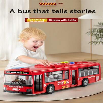 Children's Sound & Light City Bus Toy With Storytelling Music, One-Click Door Opening, Inertial Driving, Educational Simulation Bus Toy For Boys And Girls 3+ Years Old, Creative Gift