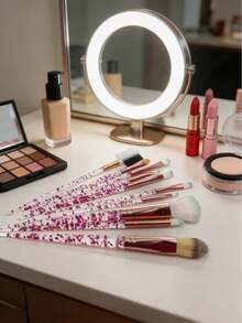 十件套专业化妆刷套装，配有水晶手柄，包括散粉刷、腮红刷、眼影刷、睫毛膏刷和面部刷。一套完整的化妆工具，适合初学者和化妆爱好者。理想的母亲节礼物。 - 彩色 - 查看 4