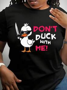 Camiseta con estampado de pato de dibujos animados, camiseta informal de manga corta con estampado gráfico - Negro - Ver 6