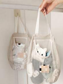 1 pieza Bolsa de almacenamiento de malla montada en la pared, organizador de ropa interior, calcetines y baño de tela ligera para colgar en la pared, ahorro de espacio para puerta/armario, de vuelta a la escuela, organización de dormitorio, almacenamiento de ropa y baño, organizador de lavandería - Beis - Ver 4