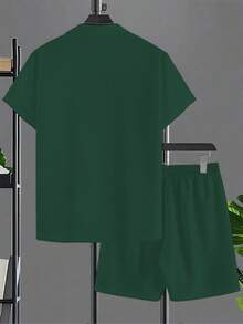 Plus-Size Men's Clothing, Men's Summer Short-Sleeved Shorts Plus-Size Polo Suit, Solid Color Casual Versatile. - Olive Green - View 4
