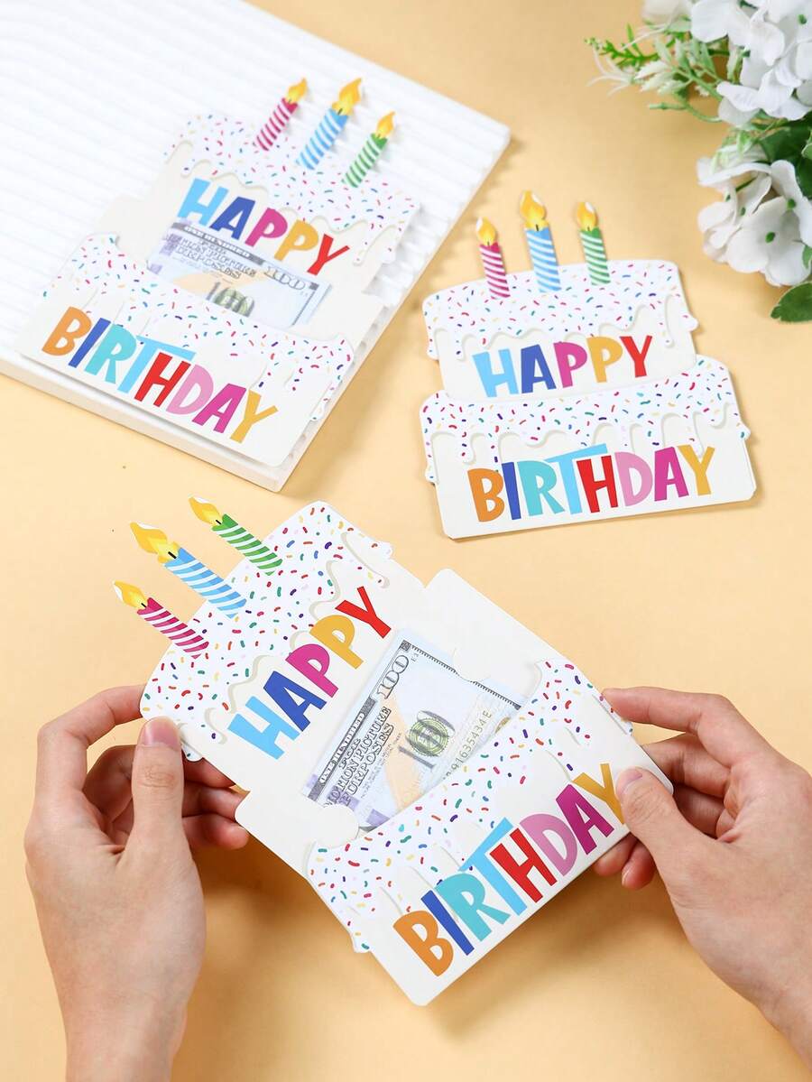 3个彩色闪光生日红包，生日快乐现金礼包信封，生日派对小礼物，礼品包装袋，生日红包卡，家居装饰，桌面装饰，生日装饰，生日礼物，生日派对用品
